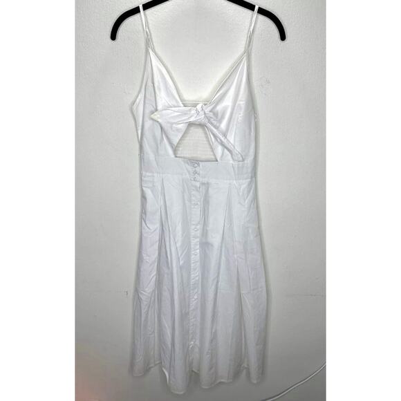 White Front Tie Spaghetti Strap Open Stomach Front Button Flowy Summer Dress M - Picture 3 of 15